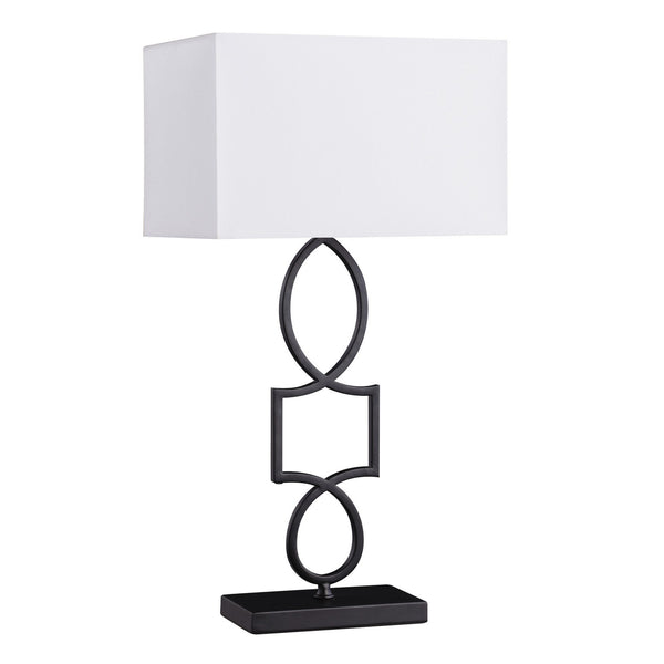 29 Inch Modern Table Lamp Box Shade Ornate Metal Base White Black