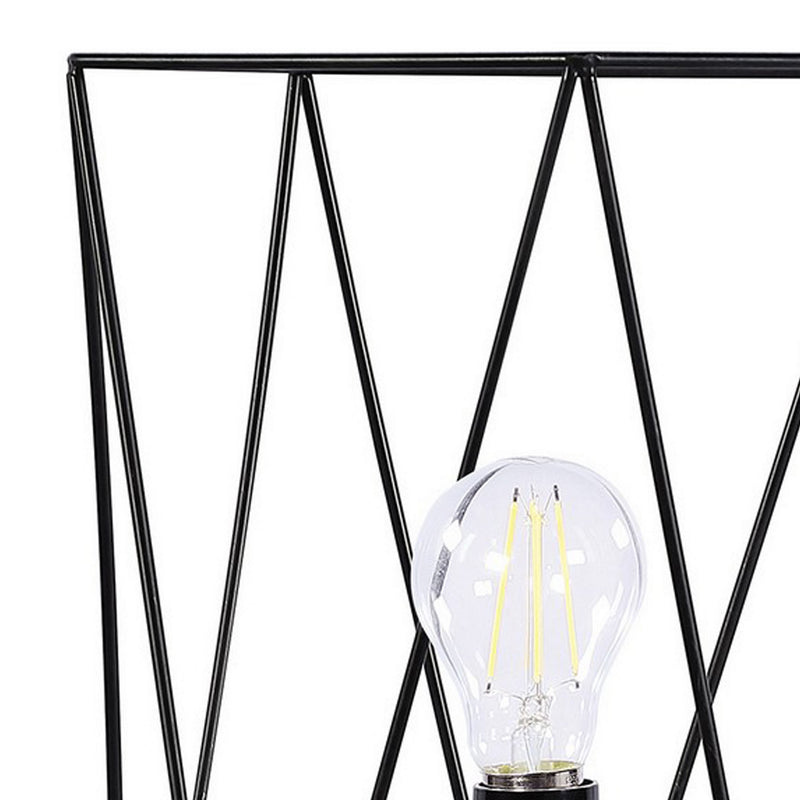 Ora 26 Inch Modern Table Lamp Square Cage Shade Round Metal Base Black-zoom-