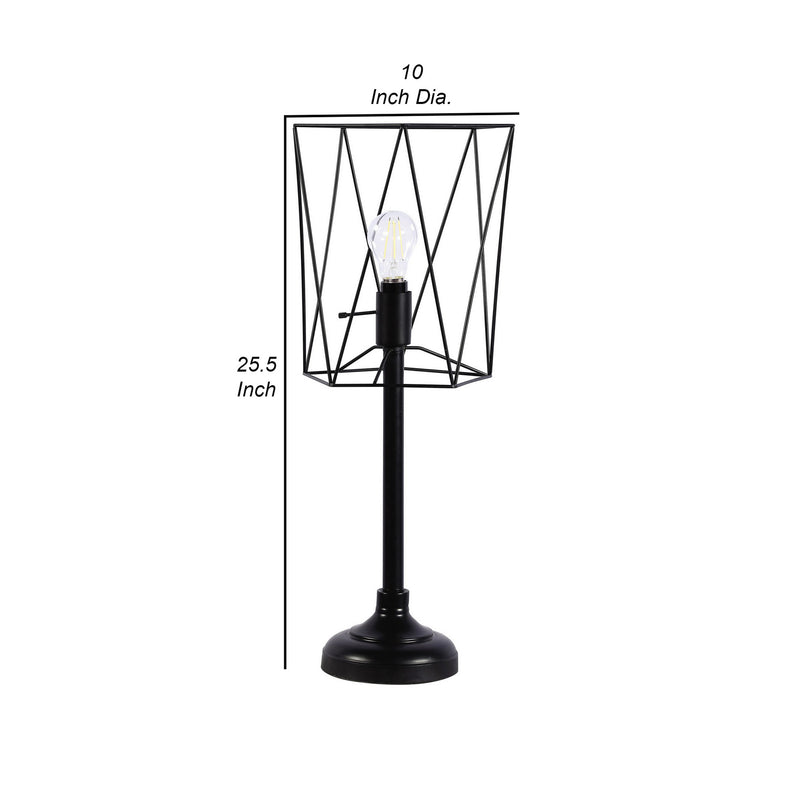 Ora 26 Inch Modern Table Lamp Square Cage Shade Round Metal Base Black-zoom-