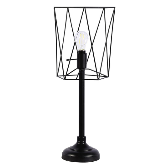 Ora 26 Inch Modern Table Lamp Square Cage Shade Round Metal Base Black