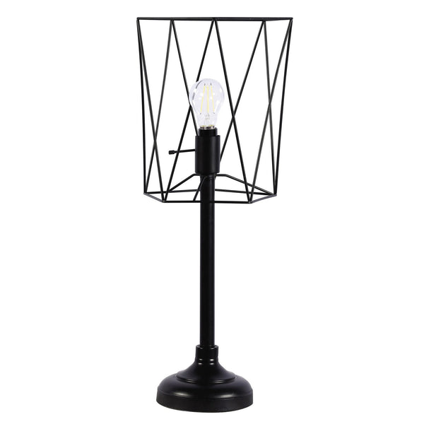 Ora 26 Inch Modern Table Lamp Square Cage Shade Round Metal Base Black