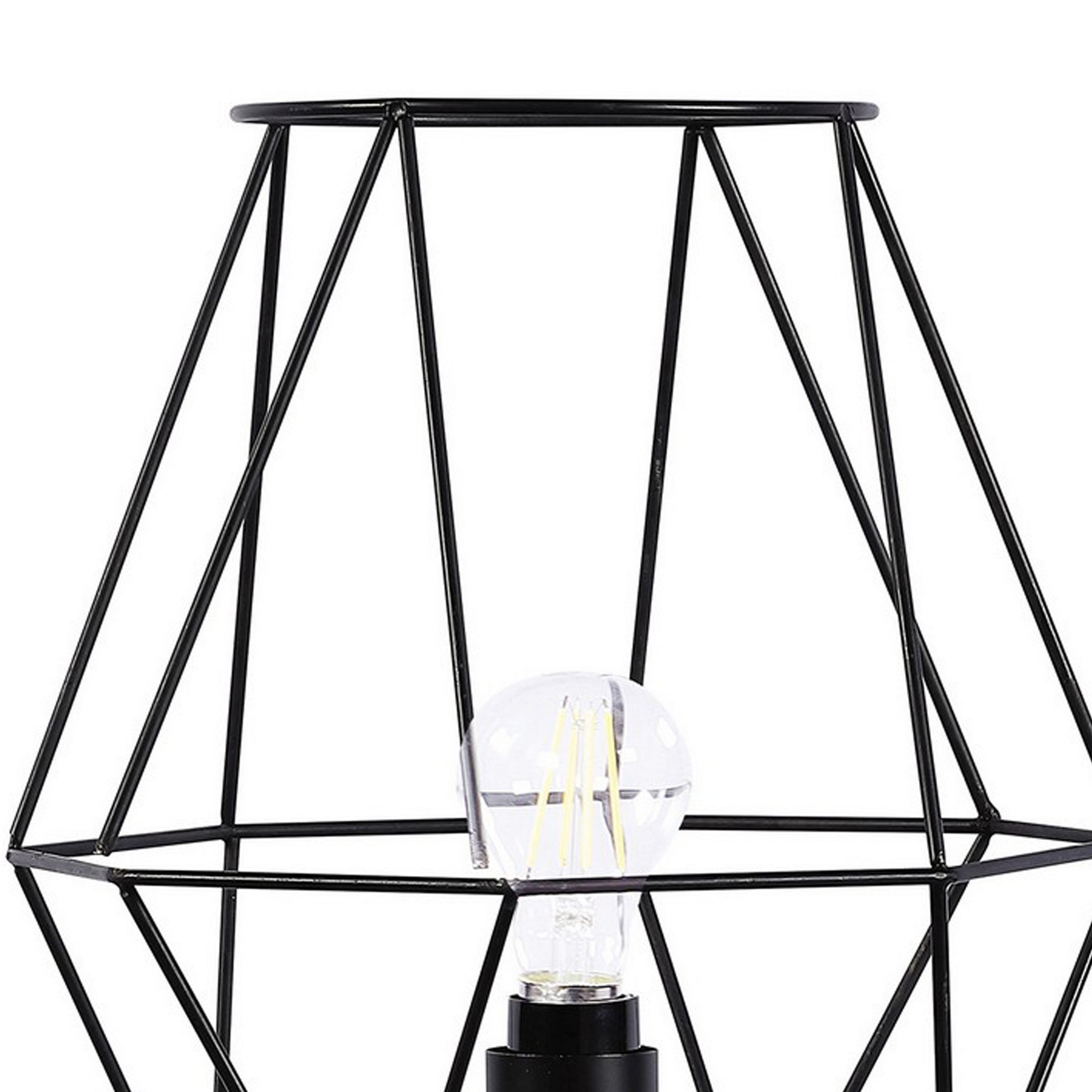 Ora 27 Inch Modern Table Lamp Diamond Cage Shade Round Metal Base Black-zoom-1