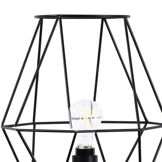 Ora 27 Inch Modern Table Lamp Diamond Cage Shade Round Metal Base Black