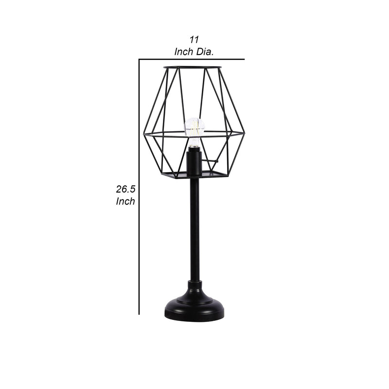Ora 27 Inch Modern Table Lamp Diamond Cage Shade Round Metal Base Black-zoom-