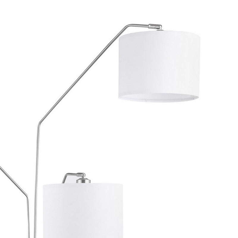 84 Inch Modern Floor Lamp Three Drum Shades Marble Base White Silver-zoom-