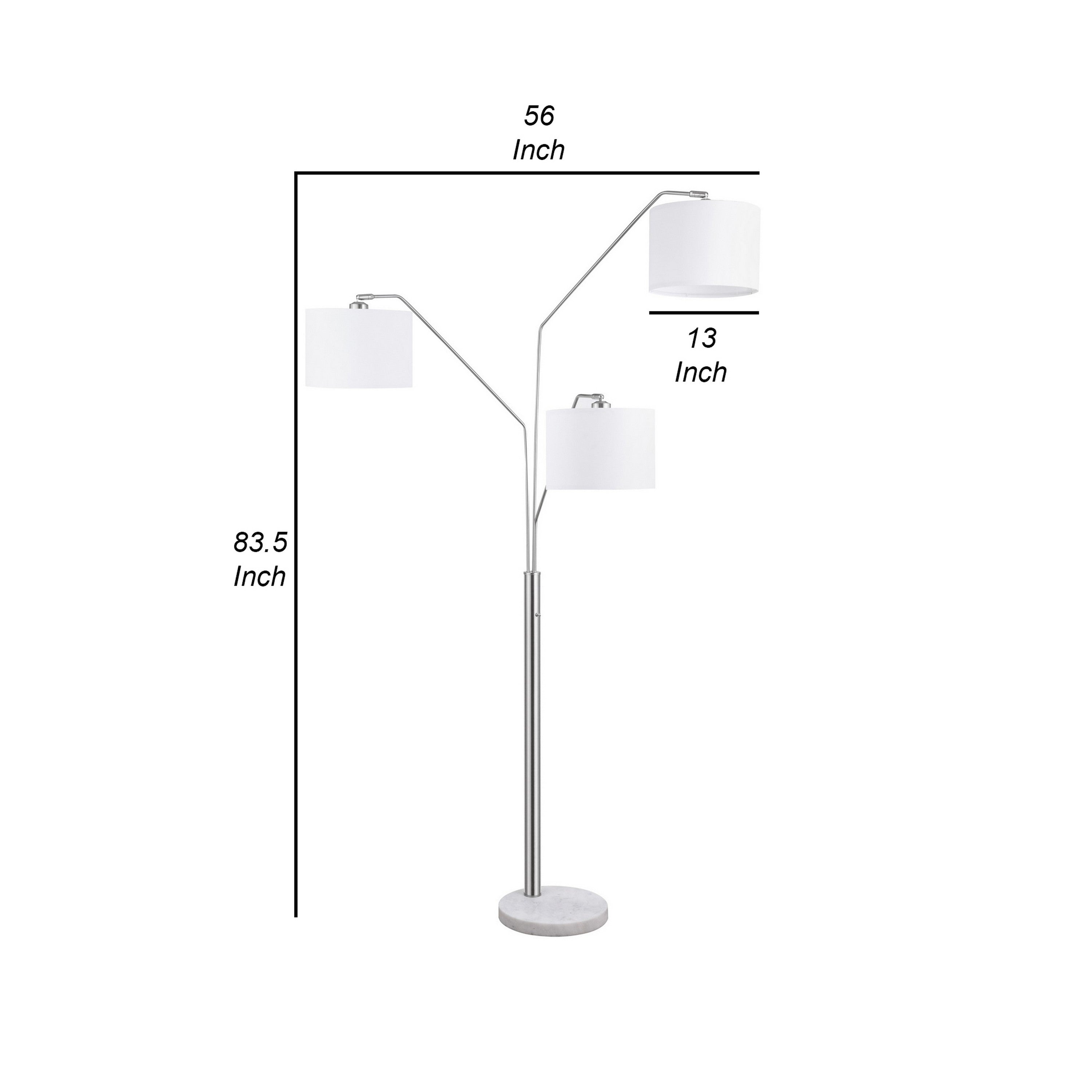84 Inch Modern Floor Lamp Three Drum Shades Marble Base White Silver-zoom-5