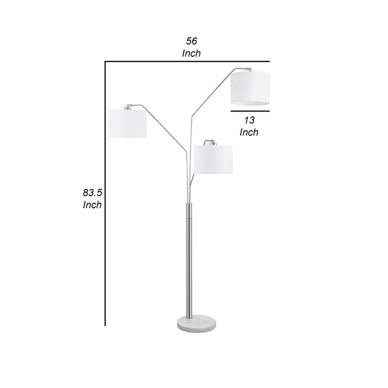 84 Inch Modern Floor Lamp Three Drum Shades Marble Base White Silver-zoom-