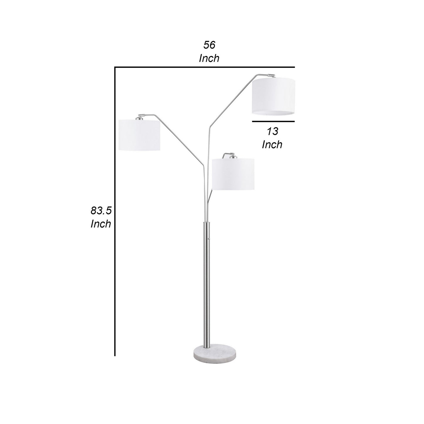 84 Inch Modern Floor Lamp Three Drum Shades Marble Base White Silver