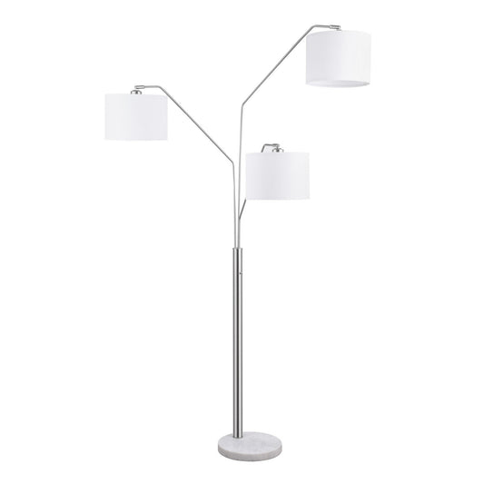 84 Inch Modern Floor Lamp Three Drum Shades Marble Base White Silver