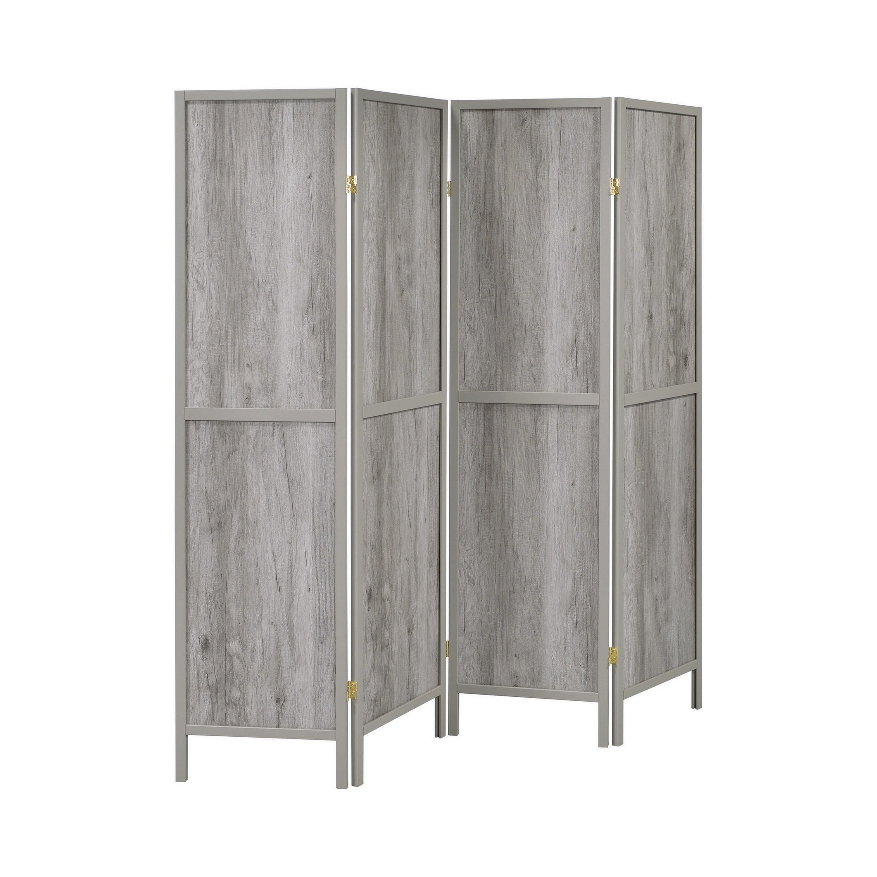 70 Inch Modern 4 Panel Folding Screen Room Divider, Rustic Gray Wood Finish-zoom-1