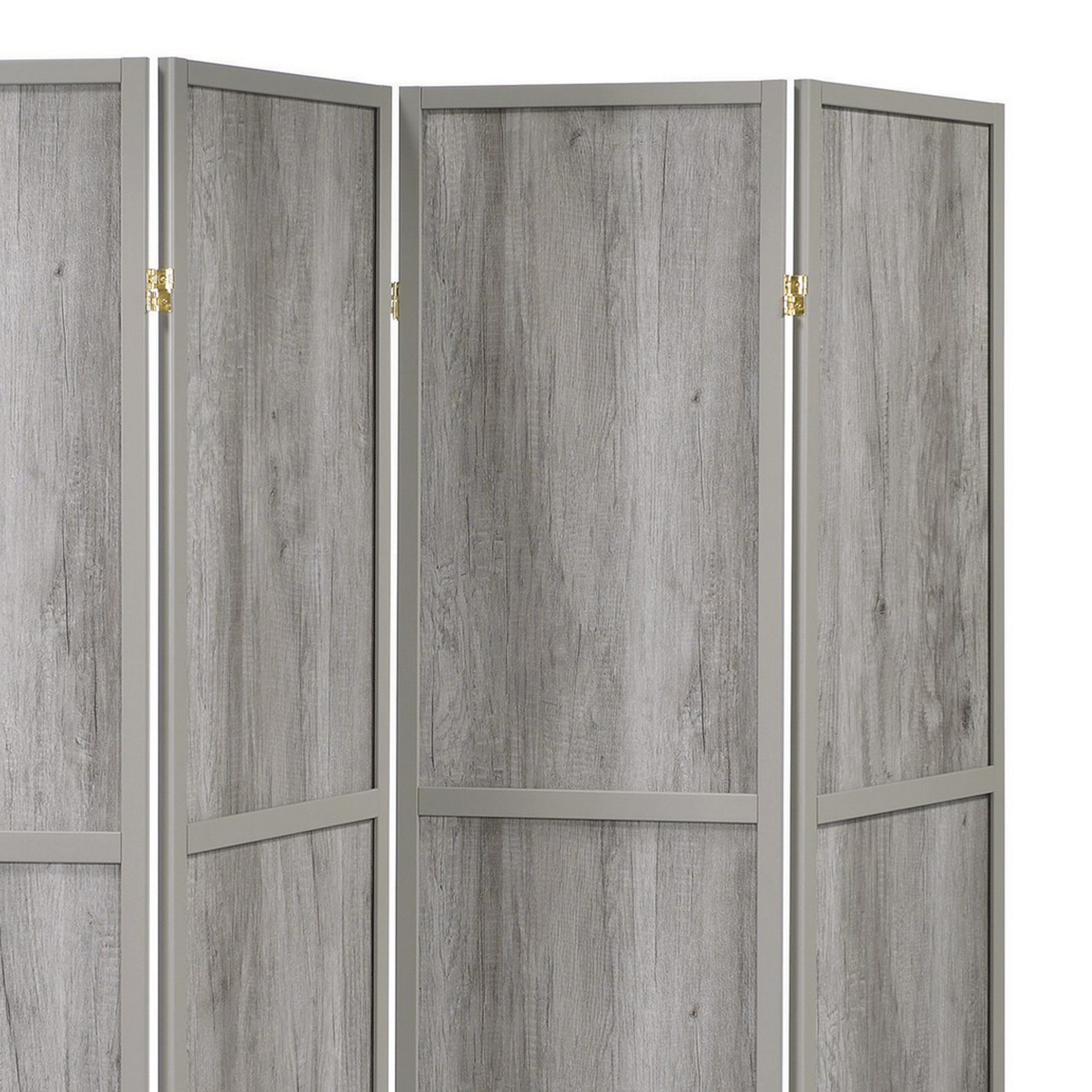 70 Inch Modern 4 Panel Folding Screen Room Divider, Rustic Gray Wood Finish-zoom-2