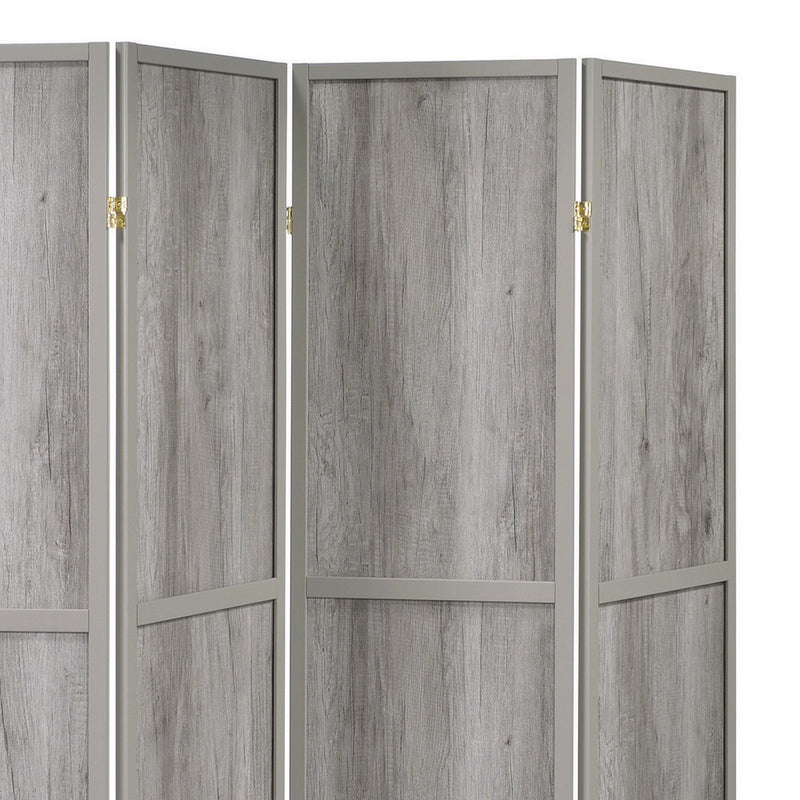 70 Inch Modern 4 Panel Folding Screen Room Divider, Rustic Gray Wood Finish-zoom-
