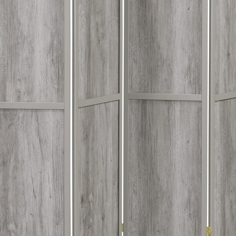 70 Inch Modern 4 Panel Folding Screen Room Divider, Rustic Gray Wood Finish-zoom-