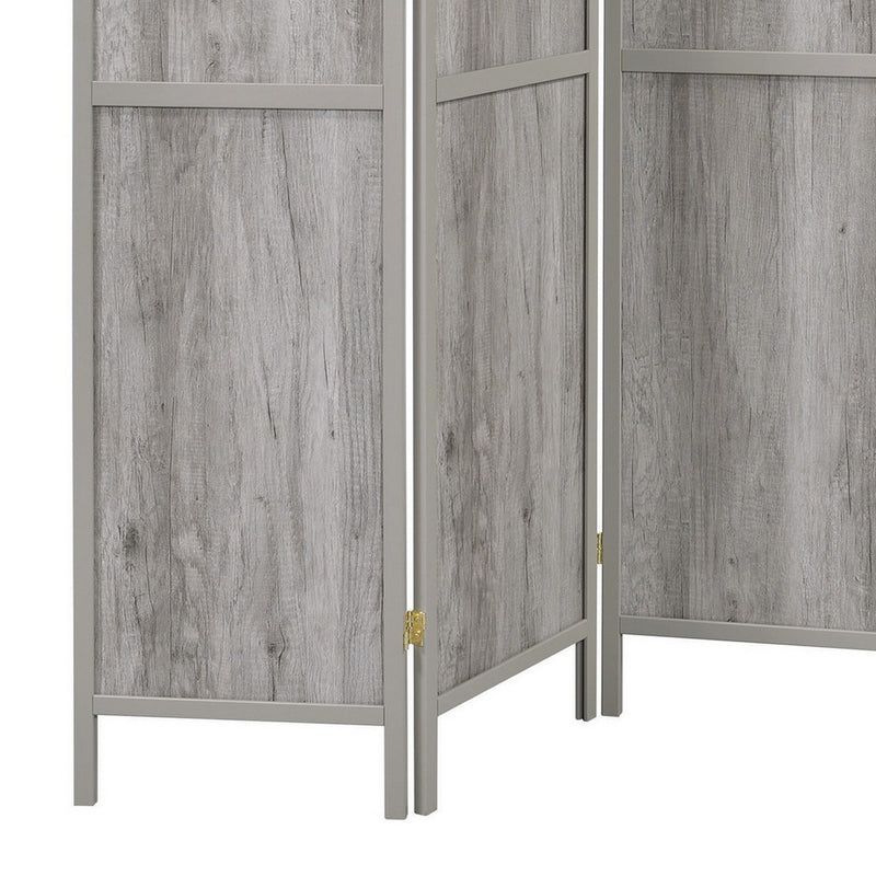 70 Inch Modern 4 Panel Folding Screen Room Divider, Rustic Gray Wood Finish-zoom-
