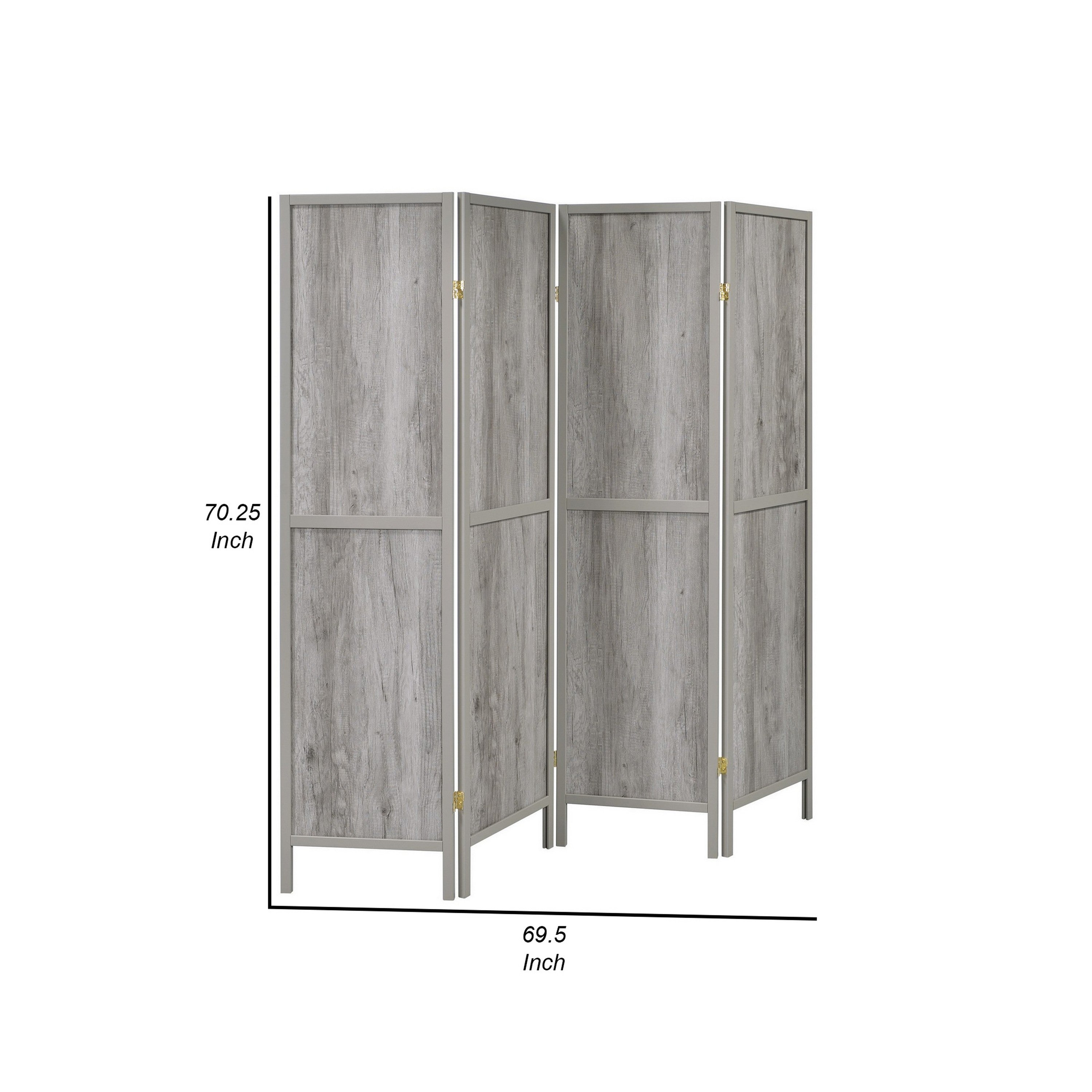 70 Inch Modern 4 Panel Folding Screen Room Divider, Rustic Gray Wood Finish-zoom-5