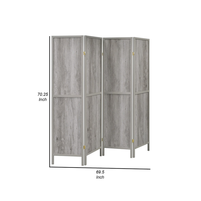 70 Inch Modern 4 Panel Folding Screen Room Divider, Rustic Gray Wood Finish-zoom-
