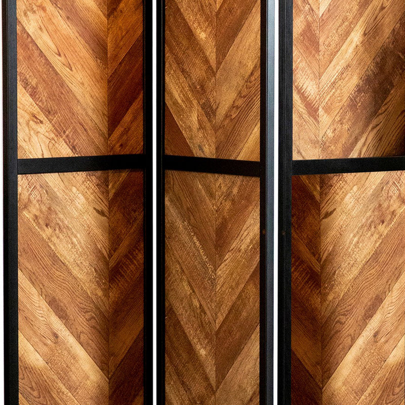 70 Inch Modern 3 Panel Folding Room Divider, Herringbone Pattern, Brown-zoom-