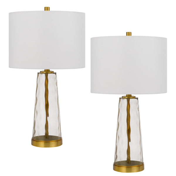 26 Inch Modern Accent Table Lamp Set of 2 Clear Glass Base Antique Brass