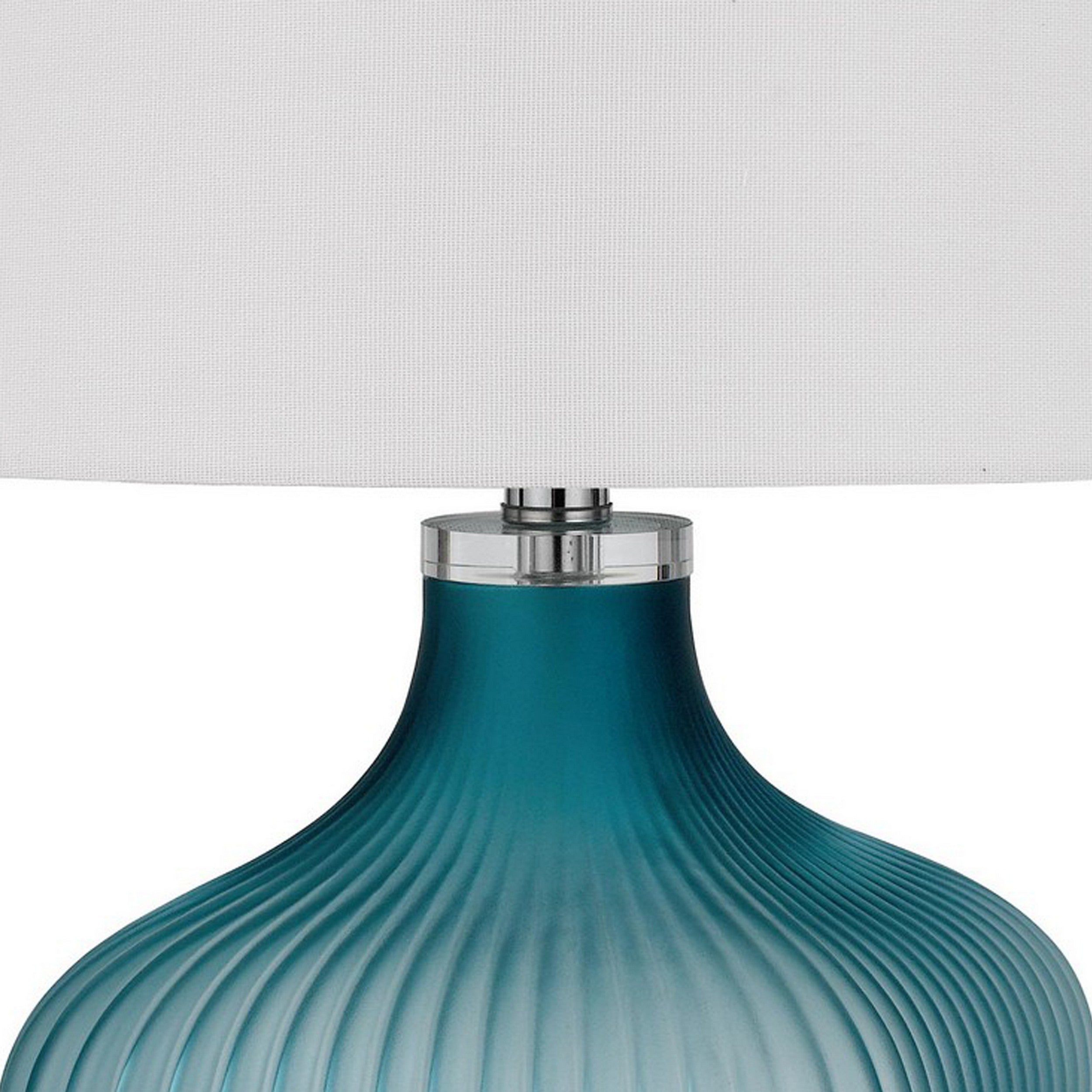 26 Inch Modern Accent Table Lamp Unique Tapered Glass Base Aqua Blue-zoom-3