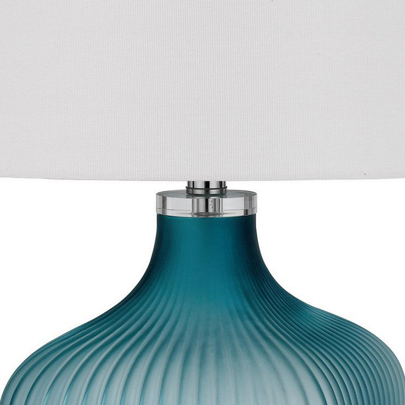26 Inch Modern Accent Table Lamp Unique Tapered Glass Base Aqua Blue-zoom-