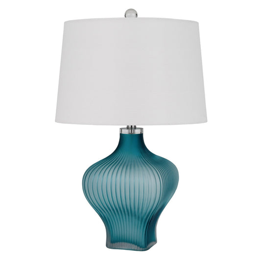 26 Inch Modern Accent Table Lamp Unique Tapered Glass Base Aqua Blue