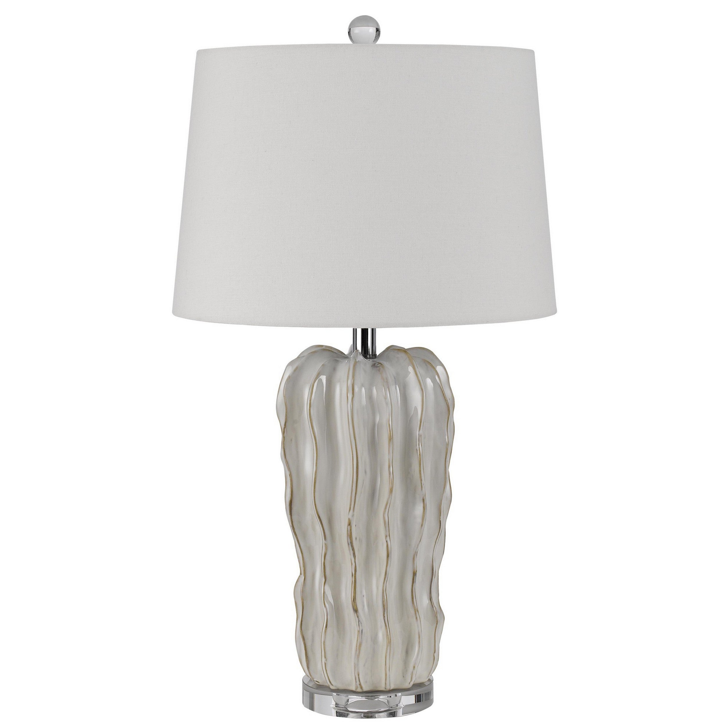 28 Inch Accent Table Lamp Hardback Fabric Shade Embossed Ceramic Pearl-zoom-1