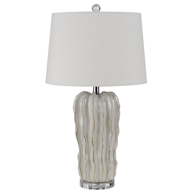 28 Inch Accent Table Lamp Hardback Fabric Shade Embossed Ceramic Pearl-zoom-