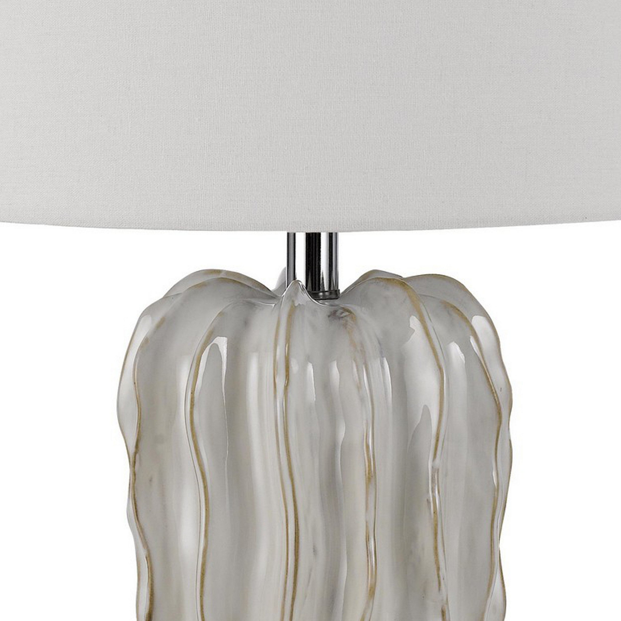 28 Inch Accent Table Lamp Hardback Fabric Shade Embossed Ceramic Pearl-zoom-3