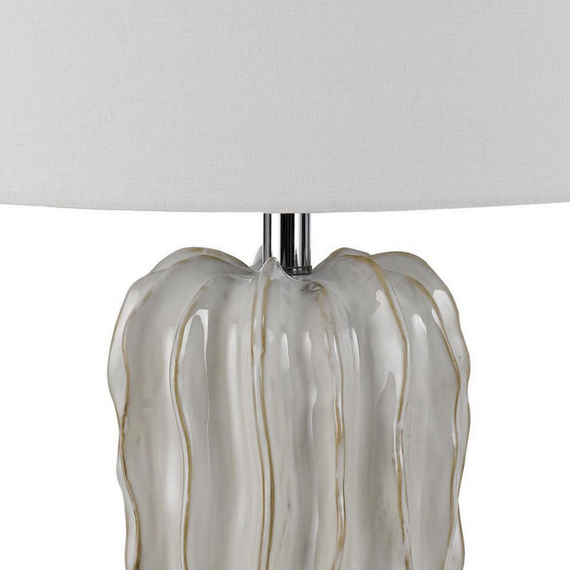 28 Inch Accent Table Lamp Hardback Fabric Shade Embossed Ceramic Pearl-zoom-