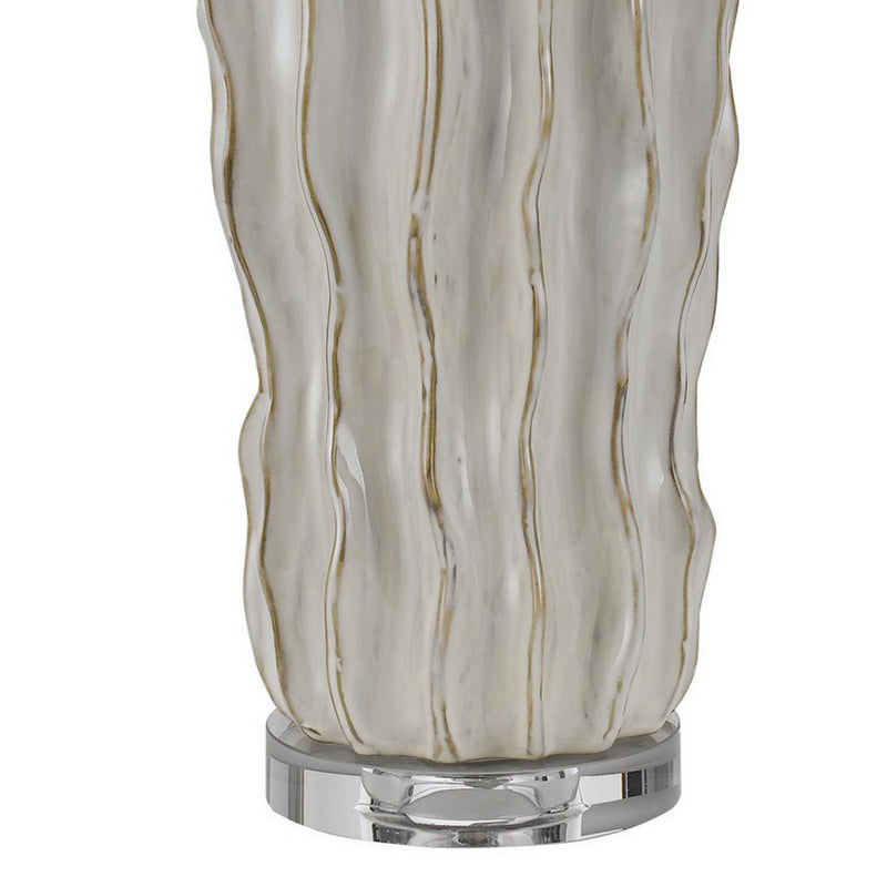 28 Inch Accent Table Lamp Hardback Fabric Shade Embossed Ceramic Pearl-zoom-
