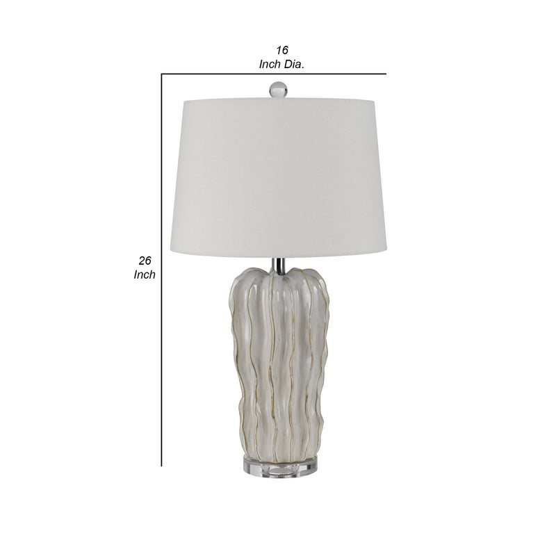 28 Inch Accent Table Lamp Hardback Fabric Shade Embossed Ceramic Pearl-zoom-