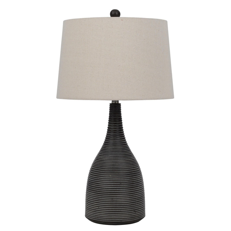 29 Inch Classic Table Lamp Textured Lined Body Ceramic Charcoal Black-zoom-