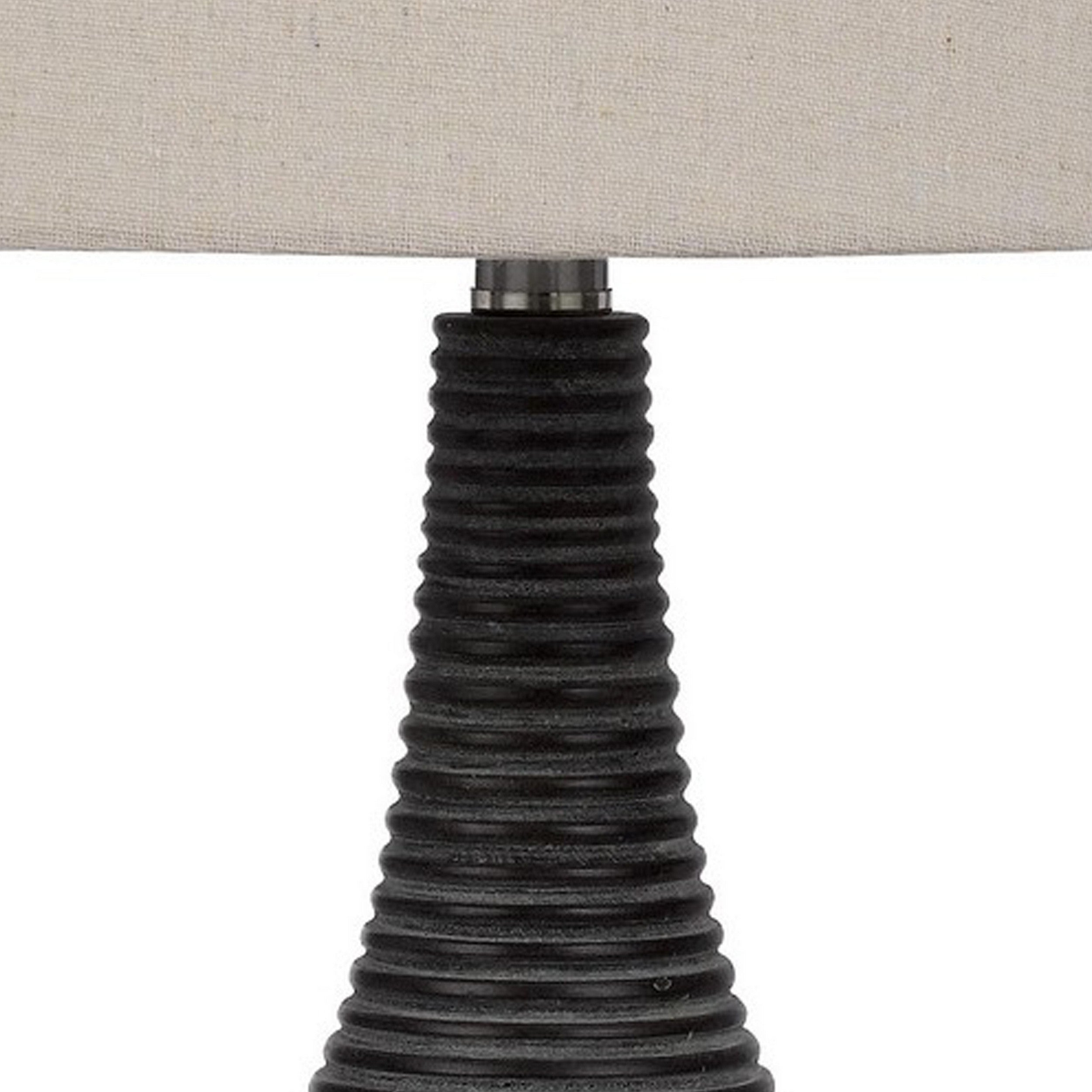 29 Inch Classic Table Lamp Textured Lined Body Ceramic Charcoal Black-zoom-3