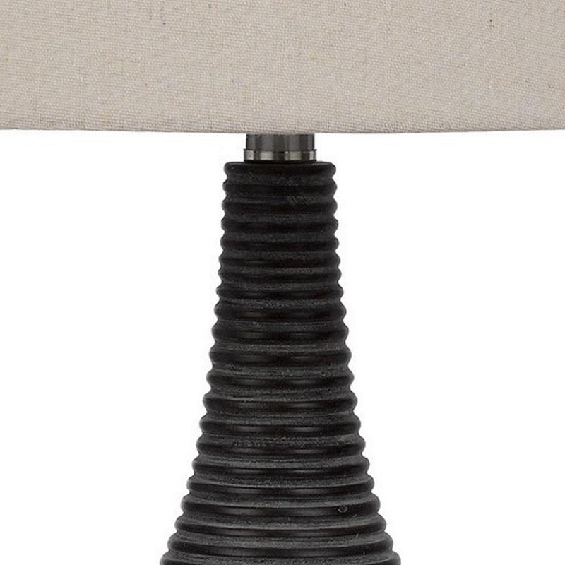 29 Inch Classic Table Lamp Textured Lined Body Ceramic Charcoal Black-zoom-