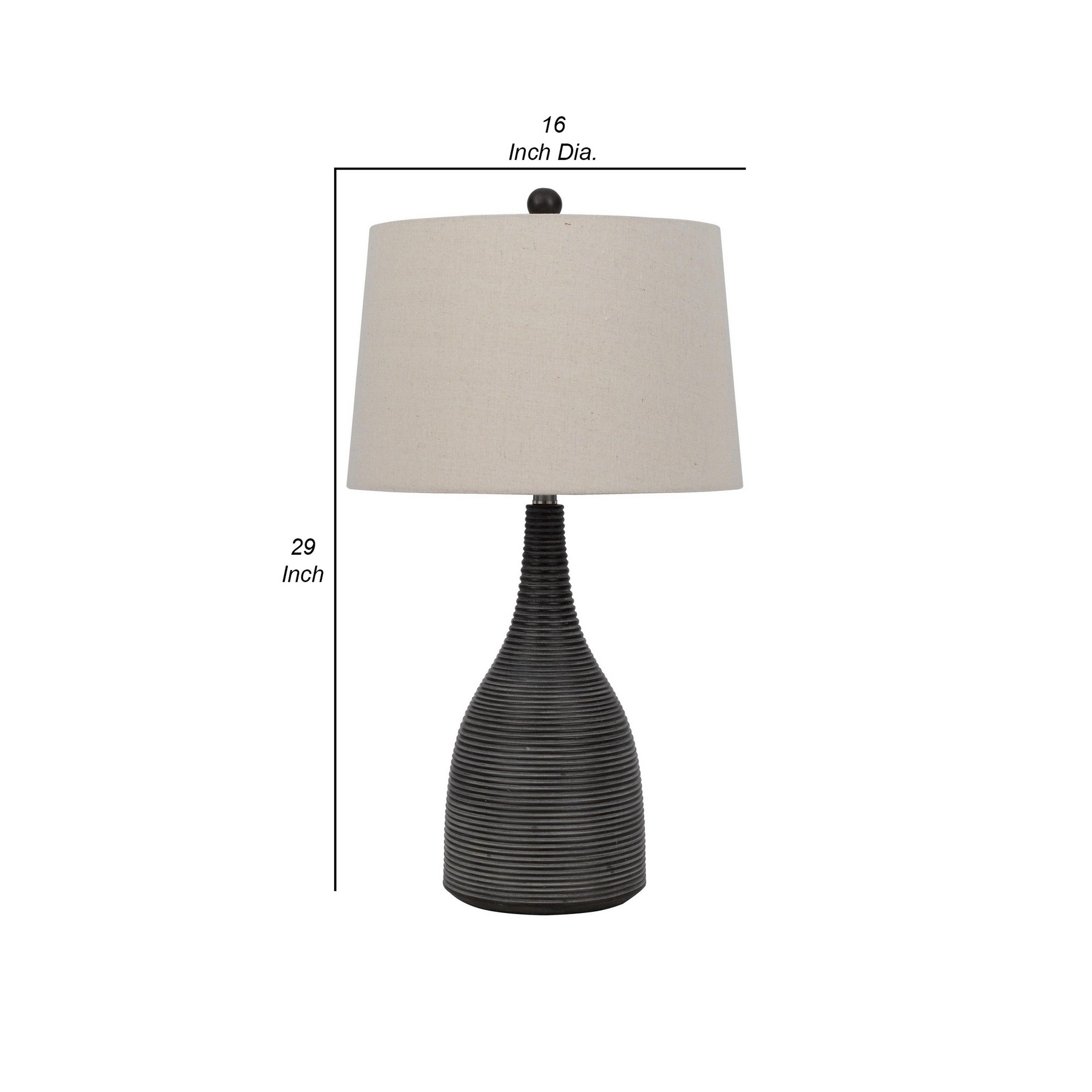 29 Inch Classic Table Lamp Textured Lined Body Ceramic Charcoal Black-zoom-5