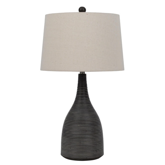 29 Inch Classic Table Lamp Textured Lined Body Ceramic Charcoal Black