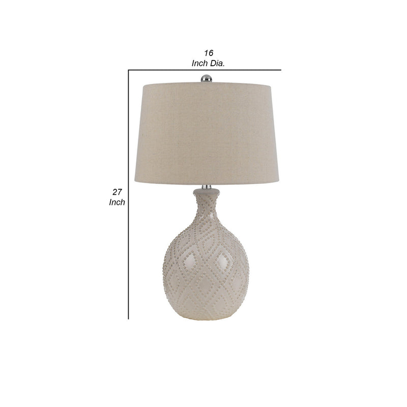 27 Inch Table Lamp Set of 2 Ceramic Base Hardback Fabric Shade Ivory-zoom-