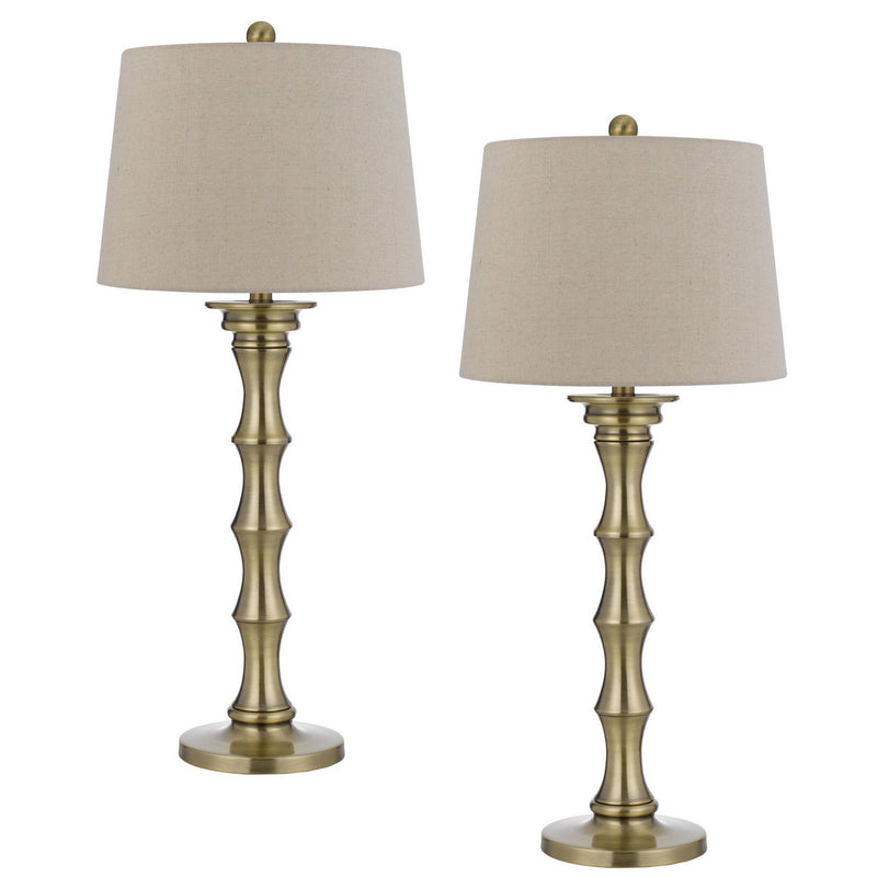 Noah 32 Inch Accent Table Lamp Set of 2 Turned Pedestal Antique Brass-zoom-