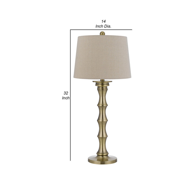 Noah 32 Inch Accent Table Lamp Set of 2 Turned Pedestal Antique Brass-zoom-