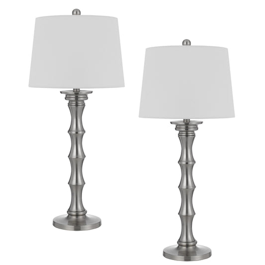 Noah 33 Inch Accent Table Lamp Set of 2 Turned Pedestal Base Silver