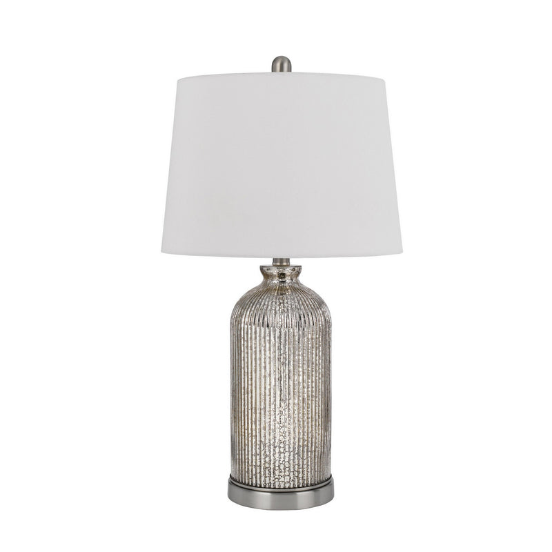 26 Inch Accent Table Lamp Set of 2 Lined Glass Jar Base Metallic Silver-zoom-
