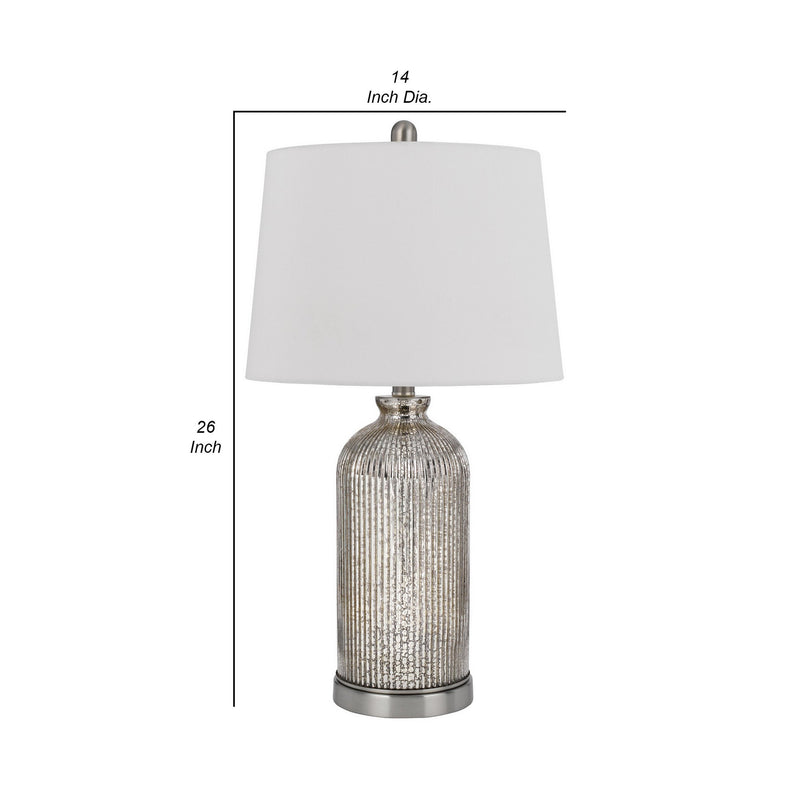 26 Inch Accent Table Lamp Set of 2 Lined Glass Jar Base Metallic Silver-zoom-