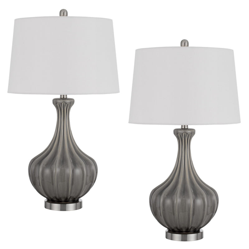 29 Inch Accent Table Lamp Set of 2 Elegant Tapered Glass Base Slate Gray-zoom-