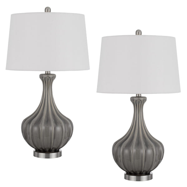 29 Inch Accent Table Lamp Set of 2 Elegant Tapered Glass Base Slate Gray