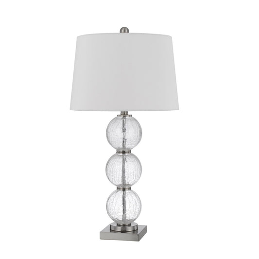 29 Inch Accent Table Lamp Set of 2 Stacked Crackle Glass balls Silver