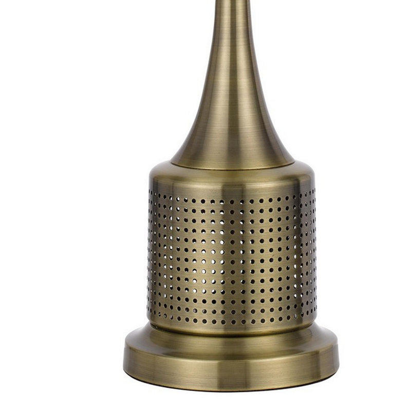 28 Inch Modern Table Lamp Hardback Fabric Shade Set of 2 Antique Brass-zoom-