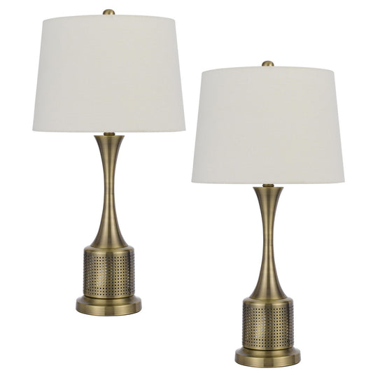 28 Inch Modern Table Lamp Hardback Fabric Shade Set of 2 Antique Brass