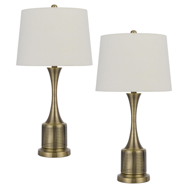 28 Inch Modern Table Lamp Hardback Fabric Shade Set of 2 Antique Brass