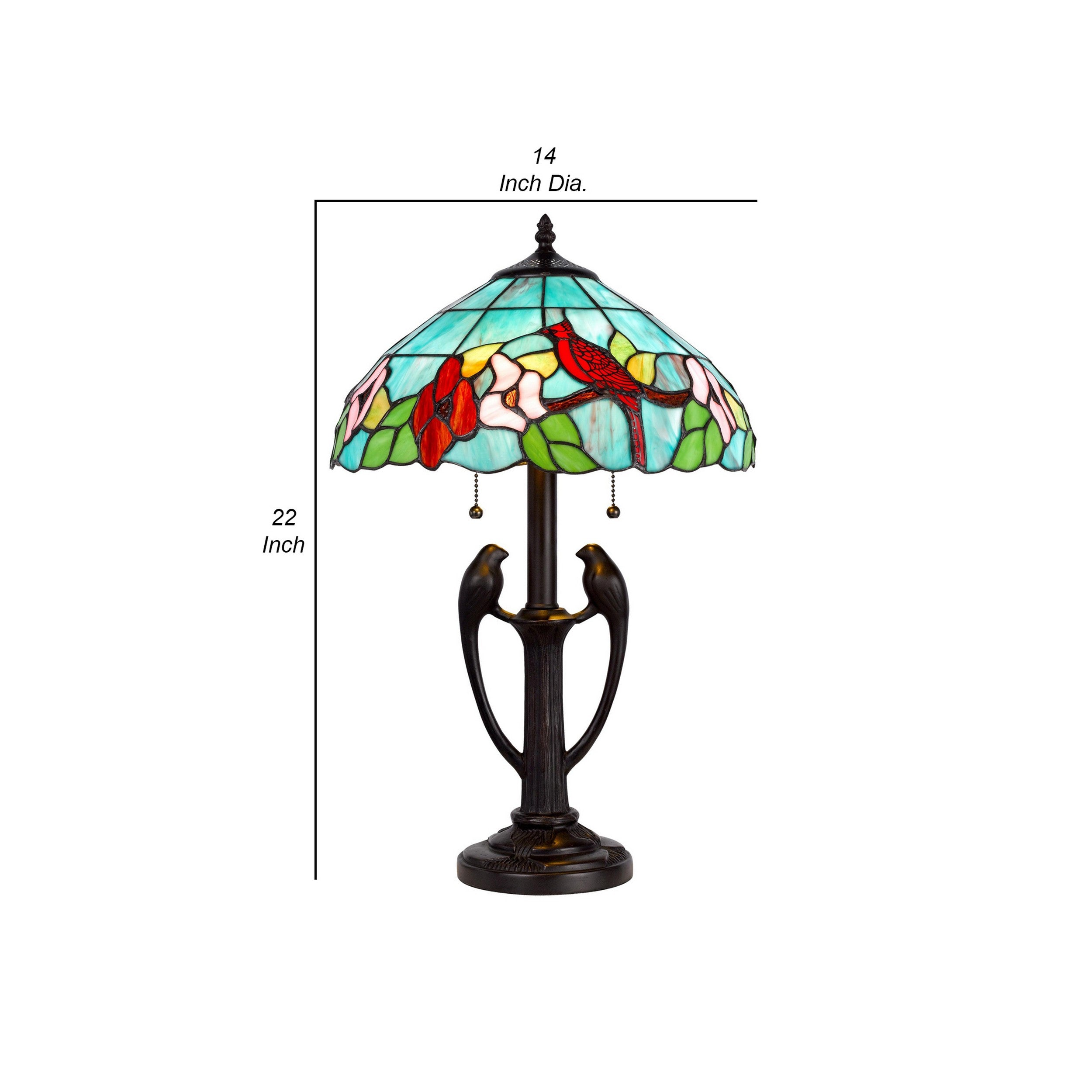 22 Inch Classic Table Lamp Bird Art Stained Glass Shade Antique Bronze-zoom-5