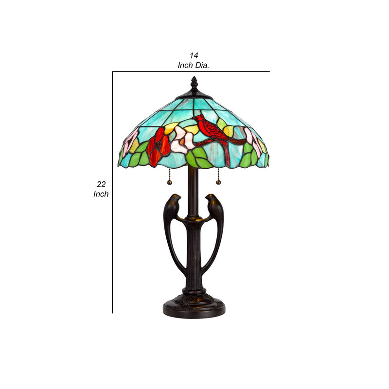 22 Inch Classic Table Lamp Bird Art Stained Glass Shade Antique Bronze-zoom-